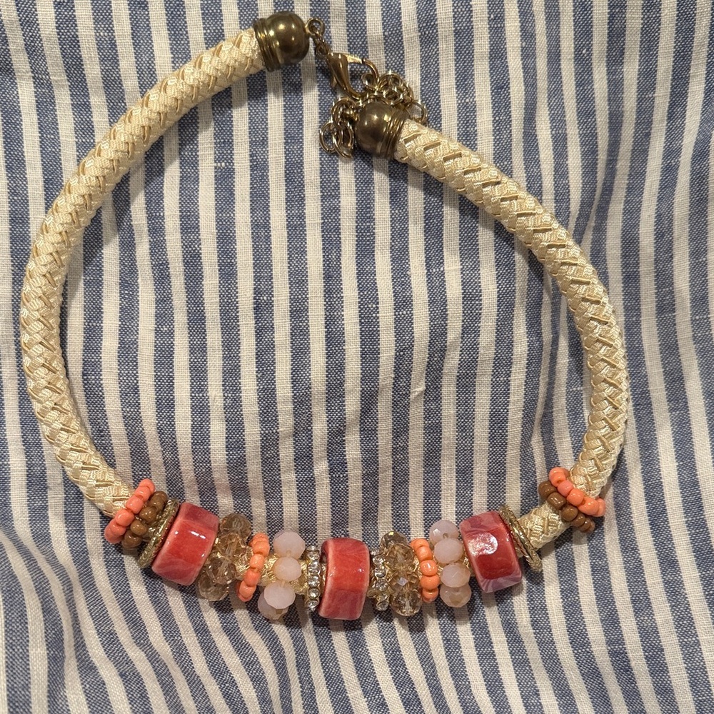 Elegant Beaded Necklace with Pink and Gold Accents